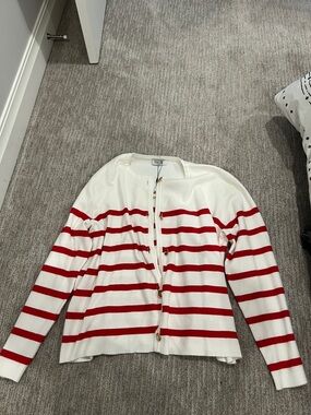 Smash Tess White Cardigan with Red Stripe and Gold Buttons